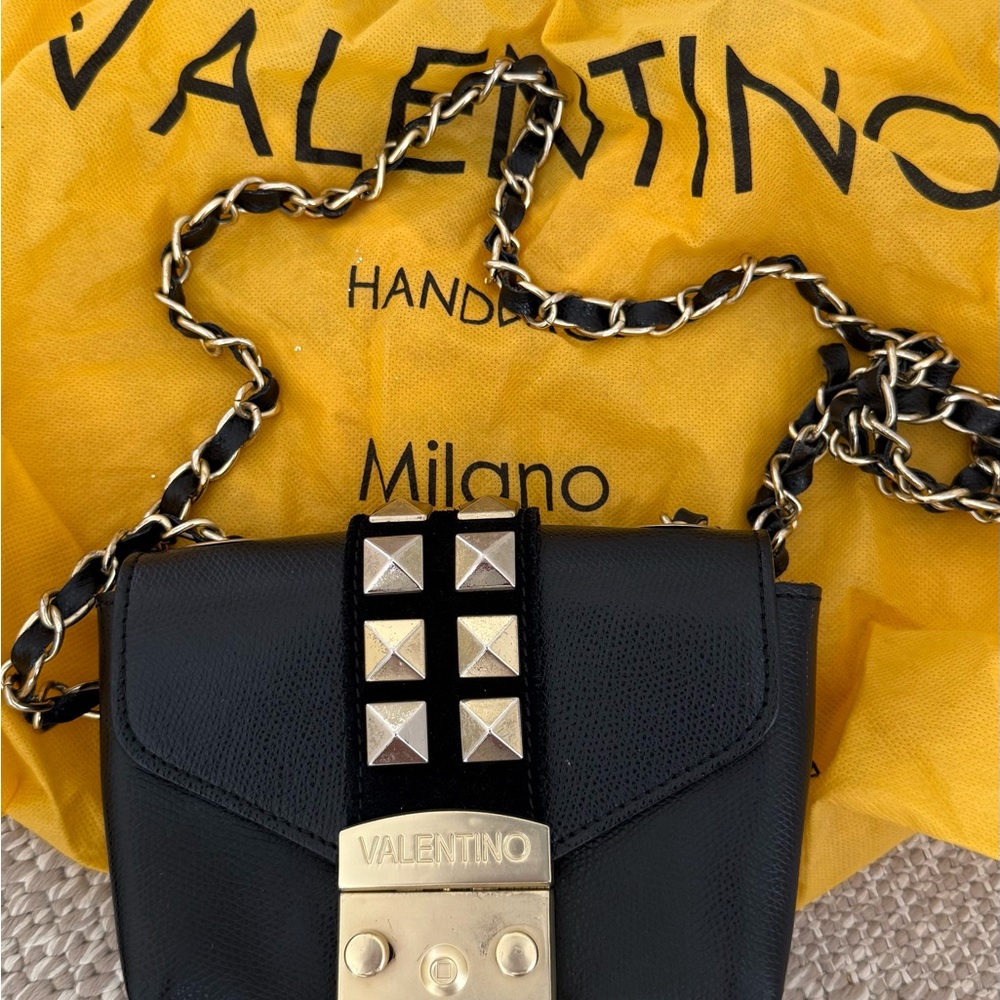 Valentino Black Crossbody Bag with Gold Studs